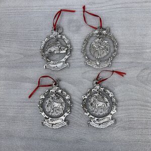 4x Sunburst Silver Pewter Christmas Ornaments Bass Fishing Hunting Dog Horse